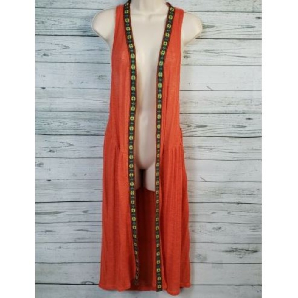 Umgee Orange Sleeveless Open Front Duster